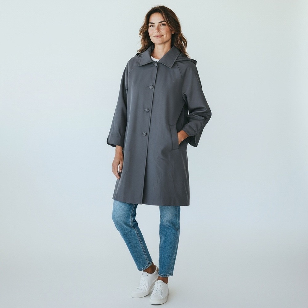 Vintage L&M Le Mans Hooded Trench Coat 80s Large Classic Timeless Minimalist